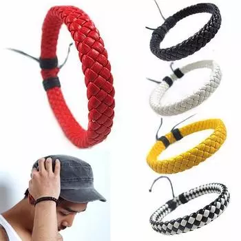Мужской кожаный браслет унисекс, браслет-манжета, веревка, черный регулируемый серферский браслет белый/чёрный
