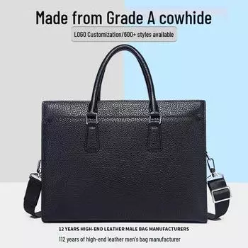 Мужской кожаный деловой портфель большой вместимости: Водонепроницаемая и модная сумка A-grade cowhide, model 88323D-3