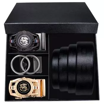 Мужской кожаный деловой ремень с храповым механизмом и скользящей регулируемой пряжкой, отделка по размеру 110cm/43in чёрный