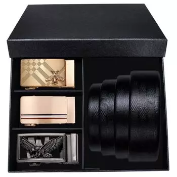 Мужской кожаный деловой ремень с храповым механизмом и скользящей регулируемой пряжкой, отделка по размеру 110cm/43in чёрный