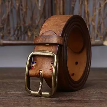 Мужской кожаный комбинезон с ремнем ручной работы, первый слой из натуральной кожи крупного рогатого скота, латунная пряжка, джинсы, ремень из натуральной кожи 100cm