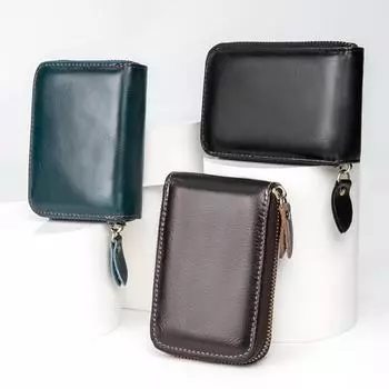 Мужской кожаный кошелек для ключей и монет Jiameida с отделениями для карт — японский ретро-дизайн, большая вместимость, одинарная молния. Vertical