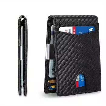 Мужской кожаный кошелек из микрофибры с зажимом для денег, кошелек большей вместимости чёрный