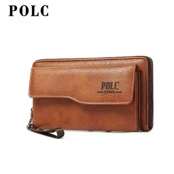 Мужской кожаный кошелек-клатч, длинный кошелек на молнии, зажим для денег, черный бизнес-органайзер, кошелек, мужская удобная сумка чёрный