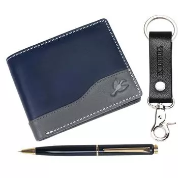 Мужской кожаный кошелек Navy Buttler, брелок и ручка в подарочном наборе для мужчин | Подарочный набор для мужчин
