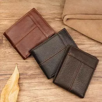 Мужской кожаный кошелек RFID в стиле ретро в европейском и американском стиле: Короткий многокарточный зажим для долларов коричневый