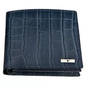 Мужской кожаный кошелек с принтом Карла синего цвета