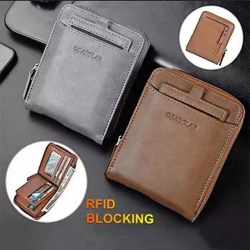 Мужской кожаный кошелек с RFID-блокировкой, держатель для кредитных карт, кошелек на молнии чёрный