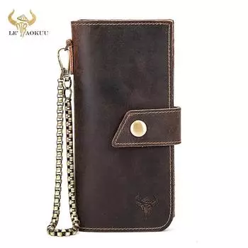 Мужской кожаный модный кошелек высшего качества, держатель для визитных карточек, цепочка-органайзер, длинный мужской кошелек, дизайн-клатч коричневый