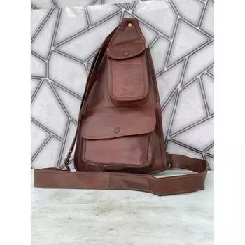 Мужской кожаный нагрудный ремень, сумка через плечо для мобильного телефона, рюкзак, деньги 16 x 8 x 3 in коричневый