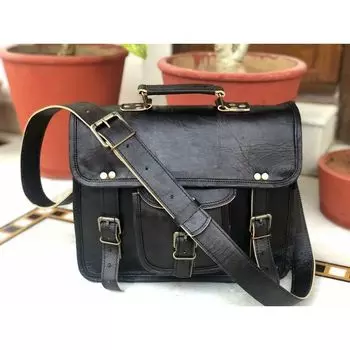 Мужской кожаный оригинальный винтажный портфель Messenger S для ноутбука, черный портфель 13 x 10 x 4 in чёрный