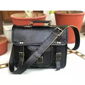 Мужской кожаный оригинальный винтажный портфель Messenger S для ноутбука, черный портфель 13 x 10 x 4 in