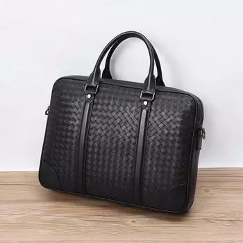 Мужской кожаный портфель и сумка через плечо ручной работы из плетеной кожи чёрный
