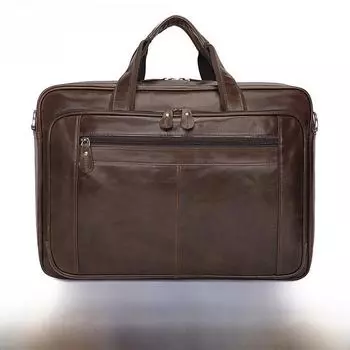 Мужской кожаный портфель и сумка Jiameida в европейском и американском ретро-стиле для 17-дюймовых ноутбуков Wax leather кофейный