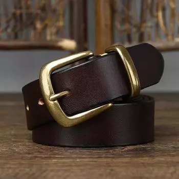 Мужской кожаный повседневный ремень для брюк длиной 3,3 см, мытый глянцевый ретро простой универсальный первый слой из кожи растительного дубления с пряжкой