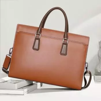 Мужской кожаный противоугонный портфель для ноутбука с паролем 14 inches светло-коричневого