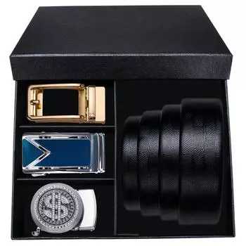 Мужской кожаный ремень Dubulle с храповым механизмом, 4 шт., автоматическая пряжка и 1 регулируемый ремень, дизайнерский ремень, модный деловой ремень с коробкой 110cm/43in чёрный