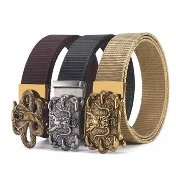 Мужской кожаный ремень из сплава с автоматической пряжкой, нейлоновый холст, универсальный повседневный ремень