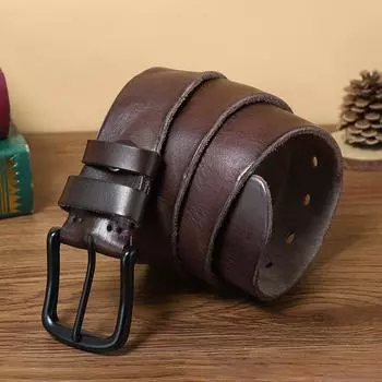 Мужской кожаный ремень, первый слой из натуральной кожи крупного рогатого скота, пряжка в стиле ретро, простой универсальный корейский стиль, молодежный ремень для брюк 100cm