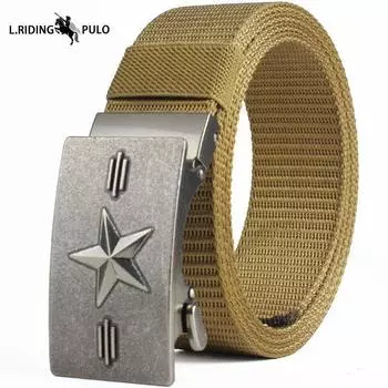 Мужской кожаный ремень с автоматической пряжкой без зубцов, нейлоновый холщовый ремень, повседневный удобный ремень 120cm