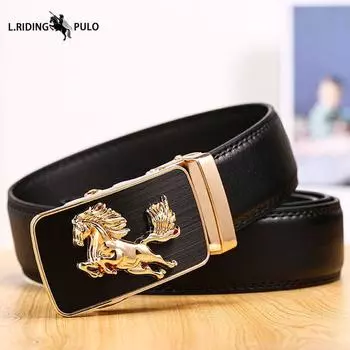 Мужской кожаный ремень с автоматической пряжкой, двойной кожаный, модный ремень с лошадью, мужской трендовый универсальный ремень 110cm