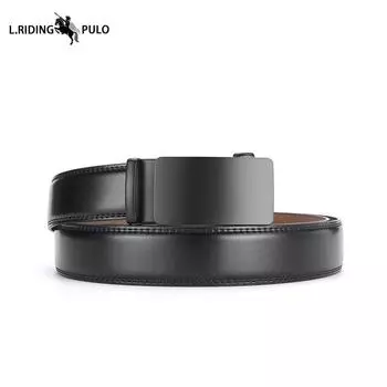 Мужской кожаный ремень с автоматической пряжкой из коровьей кожи, простой универсальный деловой джинсовый ремень для повседневных брюк 110cm чёрный