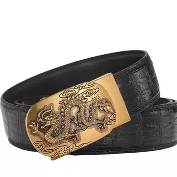 Мужской кожаный ремень с автоматической пряжкой, натуральная кожа, бронзовая пряжка, кран для повседневных деловых брюк среднего и молодого возраста 105cm