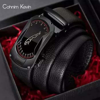 Мужской кожаный ремень с автоматической пряжкой, первый слой из воловьей кожи, деловой 115cm