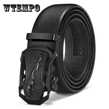 Мужской кожаный ремень с металлической автоматической пряжкой, брендовые роскошные ремни высокого качества для мужчин, знаменитые деловые деловые черные ремешки из овчины из искусственной кожи 110CM