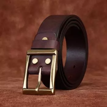 Мужской кожаный ремень в стиле ретро, ремень для брюк, американская ручная работа, матовый первый слой, чистая коровья кожа, латунная пряжка, ремень для джинсов из натуральной кожи 100cm