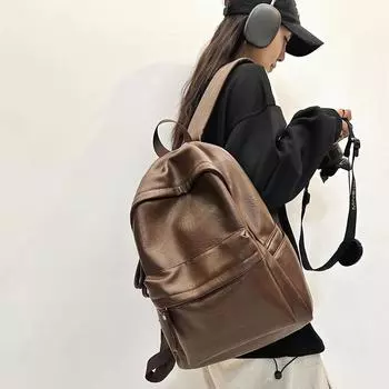 Мужской кожаный рюкзак большой емкости, дорожный рюкзак, школьная сумка, женская сумка для компьютера темно-коричневого