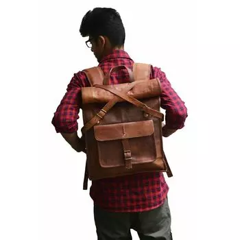 Мужской кожаный рюкзак из натуральной кожи Рюкзак Сумка для ноутбука Винтажная сумка 22 x 14 x 4 in коричневый