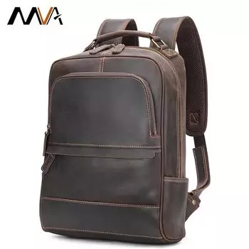 Мужской кожаный рюкзак MVA Crazy Horse, сумки для ноутбука 15,6 дюйма, мужской рюкзак для бизнес-школы, мужская сумка через плечо, компьютерная сумка коричневый
