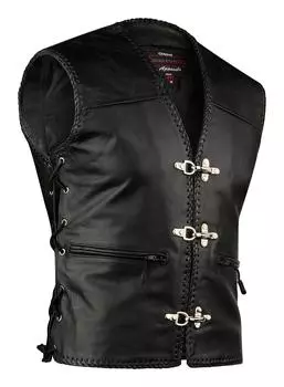 Мужской кожаный жилет для мотоциклетного плетеного жилета с металлическими крючками M чёрный