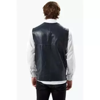 Мужской кожаный жилет темно-синий