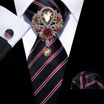 Мужской красный черный галстук с брошью, 6 официальных шелковых галстуков, носовой платок, запонки, жаккардовые галстуки, набор Barry.Wang N-5295