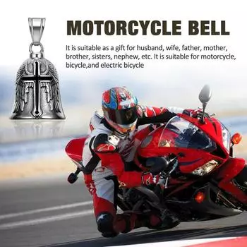 Мужской крест в стиле ретро-панк, счастливый колокольчик, ангельское крыло, рыцарский колокольчик, металлический кулон, кулон для мотоцикла, ювелирные изделия, подарок, мотоаксессуары