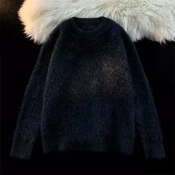 Мужской круглый вырез большого размера теплый зимний однотонный теплый плюшевый топ с длинным рукавом XXXL