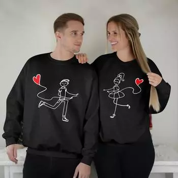 Мужской круглый вырез с длинным рукавом, пуловер с принтом ко Дню святого Валентина, парная толстовка L чёрный