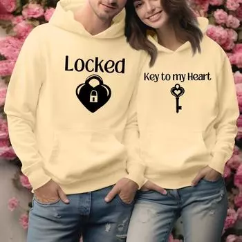 Мужской круглый вырез с длинным рукавом, пуловер с принтом ко Дню святого Валентина, парная толстовка L бежевый