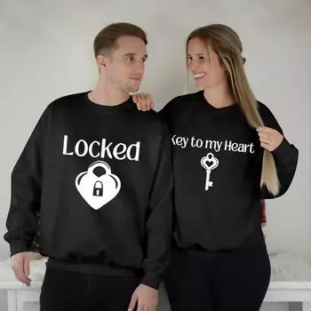 Мужской круглый вырез с длинным рукавом, пуловер с принтом ко Дню святого Валентина, парная толстовка L чёрный