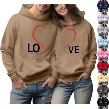 Мужской круглый вырез с длинным рукавом, пуловер с принтом ко Дню святого Валентина, парная толстовка L бежевый