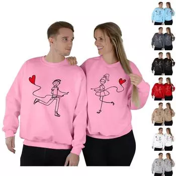 Мужской круглый вырез с длинным рукавом, пуловер с принтом ко Дню святого Валентина, парная толстовка L чёрный