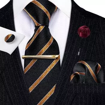 Мужской крутой галстук Barry.Wang, зажим для галстука, бутоньерка, носовой платок, запонки, набор шелковых галстуков в полоску в клетку N-5283