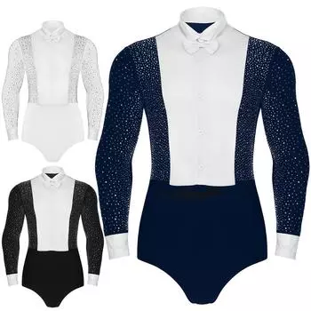 Мужской купальник для латиноамериканских танцев, танго, румба, ча-ча-ча, бальные танцы, современный танцевальный костюм с галстуком-бабочкой, одежда для выступлений M чёрный