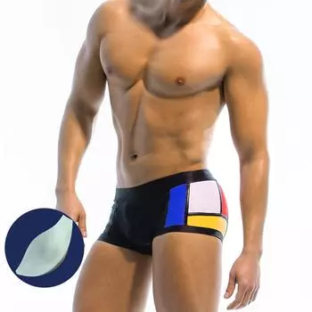 Мужской купальник с цветными блоками, купальник с квадратными ногами, короткий купальник для плавания M белый