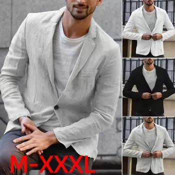 Мужской льняной хлопковый повседневный пиджак с длинным рукавом свободного кроя весна-осень XXXL белый