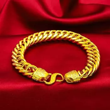 Мужской латунный позолоченный браслет из песочного золота с открытой плоской цепочкой золотой