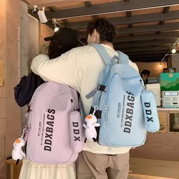 Мужской легкий рюкзак с буквенным принтом, школьный рюкзак для студента, женский рюкзак большой вместимости с сумкой для ручек синий