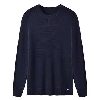 Мужской легкий свитер с круглым вырезом с круглым вырезом, мягкий пуловер с вафельной строчкой S тёмно-синий